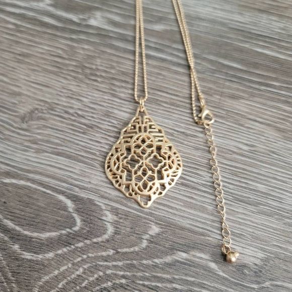 Gold ball and chain open work pendant necklace - Picture 2 of 3